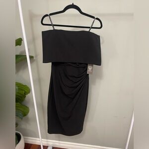 NWT Vince Camuto Off Shoulder Black Midi Shift Dress Size 4